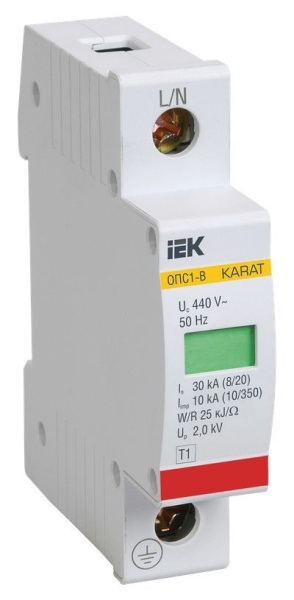 Огран. имп. перенапр.  1П  400В  ОПС1-B 1Р In=30kA  Un=400B Im=60kA  IEK